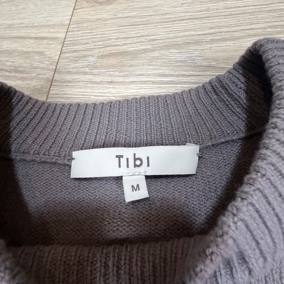 Tibi Airy Extrafine Wool Blair Dress Grey Tie Waist Midi Sweater Dress Medium - Picture 3 of 10